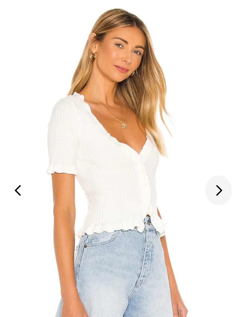 NWT Lovers + Friends Carissa Ruffle Ribbed Sweater Cardigan White Small